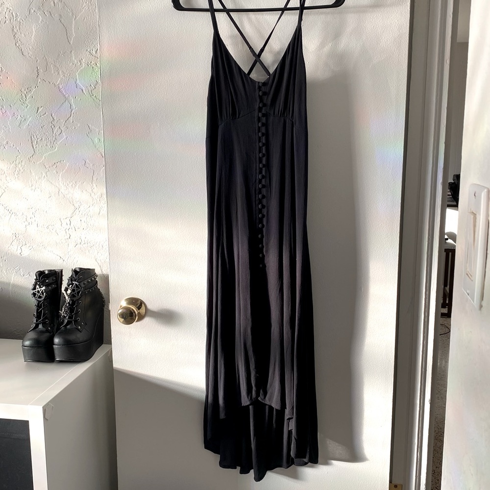 Adjustable strap button front asymmetrical dress